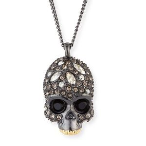 Alexis Bittar Crystal Encrusted Skull Pendant Necklace